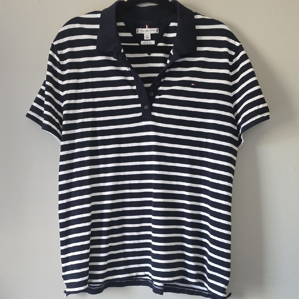 Tommy Hilfiger Y2K Men's Navy Striped Polo Short Sleeve Size XXL Shirt